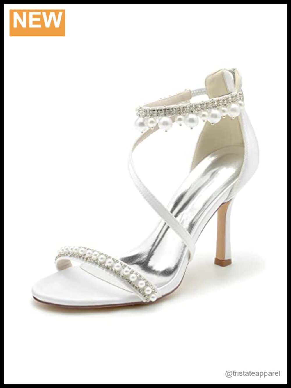 Women's Open Toe High Heel Ankle Strap Satin Pearl Wedding Pumps Sandals